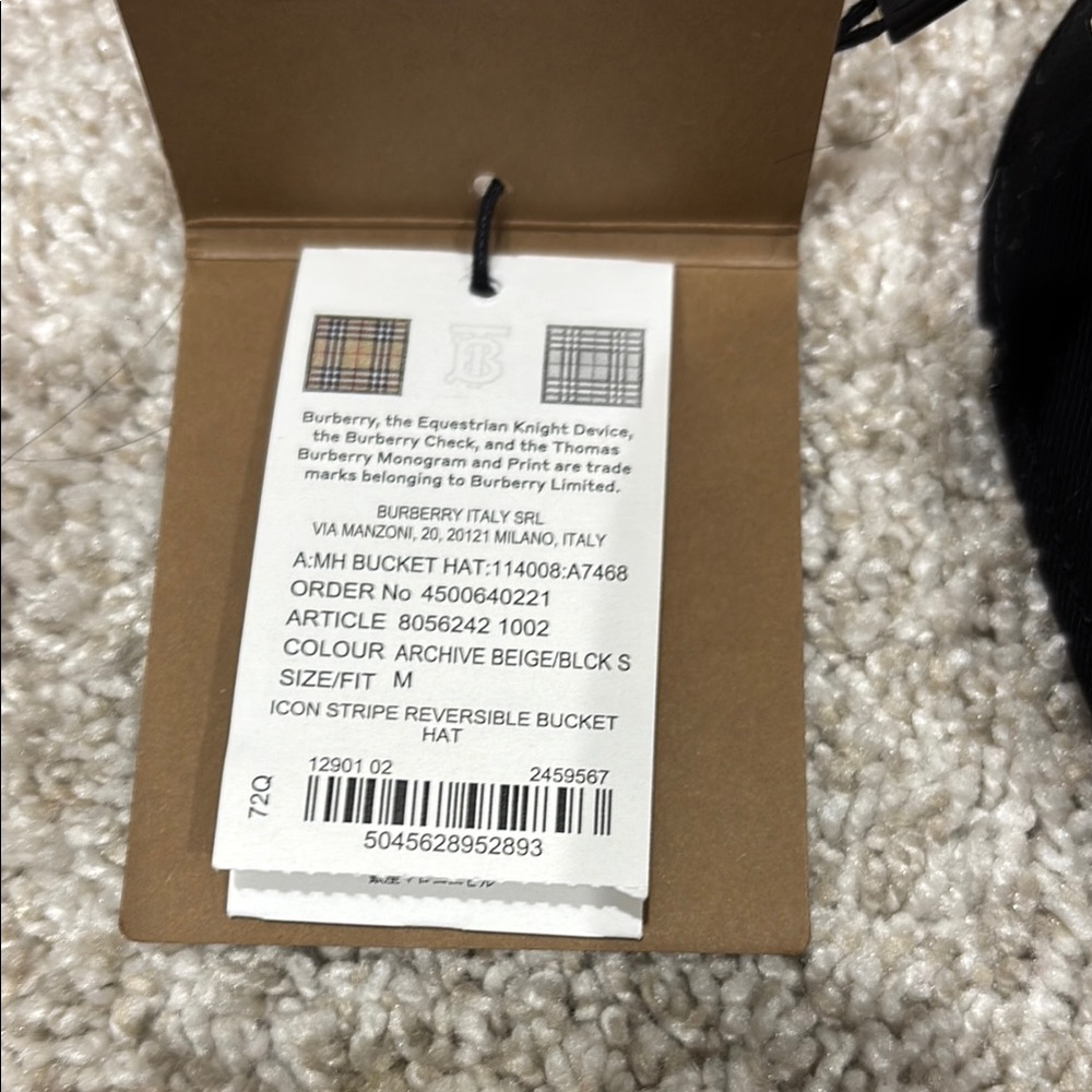 NWT Burberry Striped Bucket Hat - Tan, Black, Red. Size medium. - Picture 3 of 3